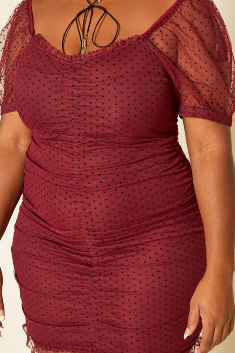 Plus Size Sweet Polka Dot Ruched Mini Dress