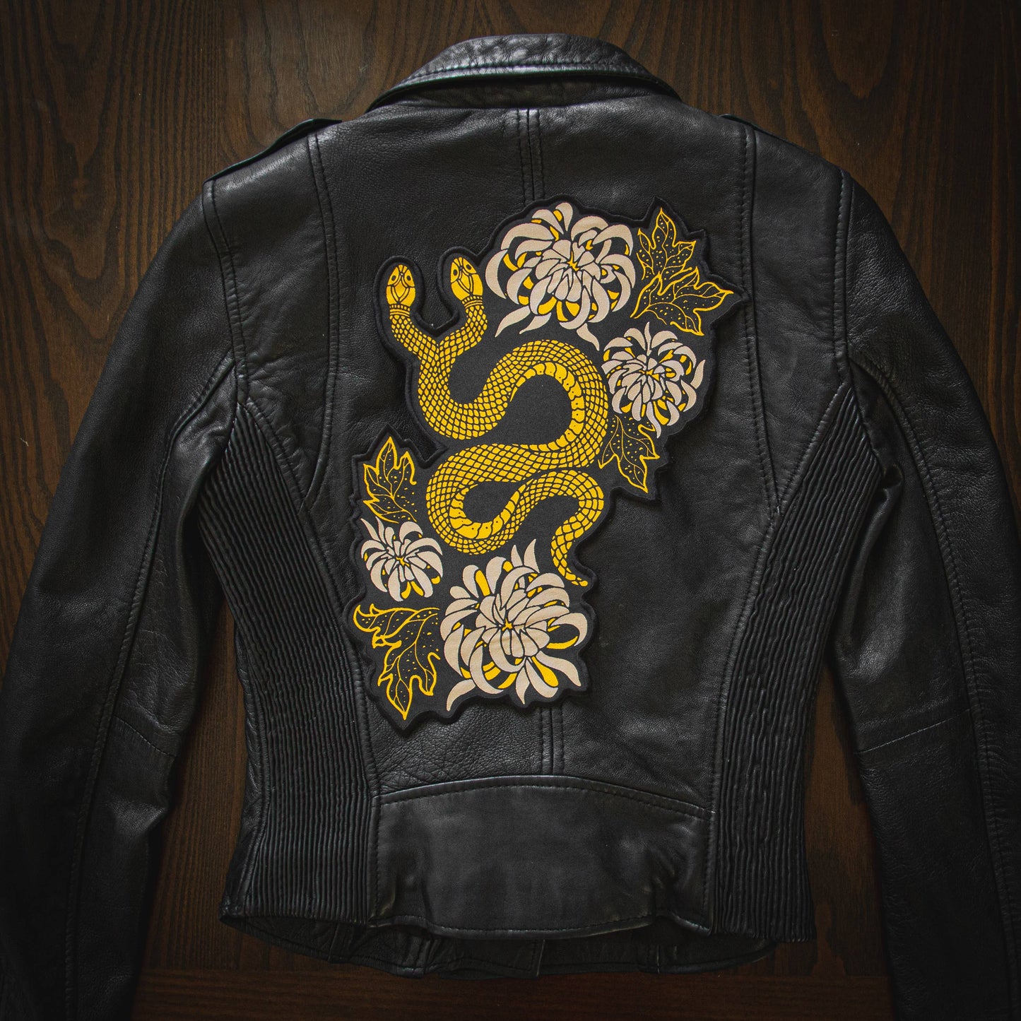 Snake & Chrysanthemum Iron On Back Patch