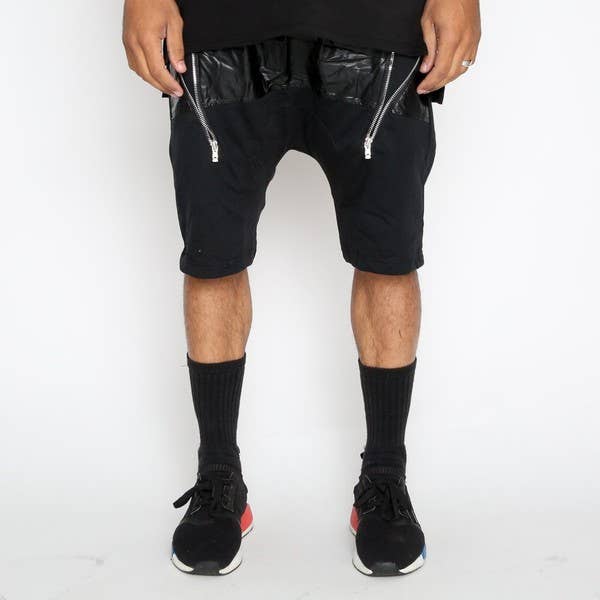 Faux Leather Front Moto Short Pants