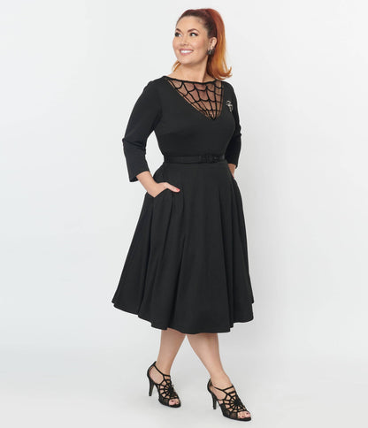 Plus Size - Black Spiderweb Devon Swing Dress