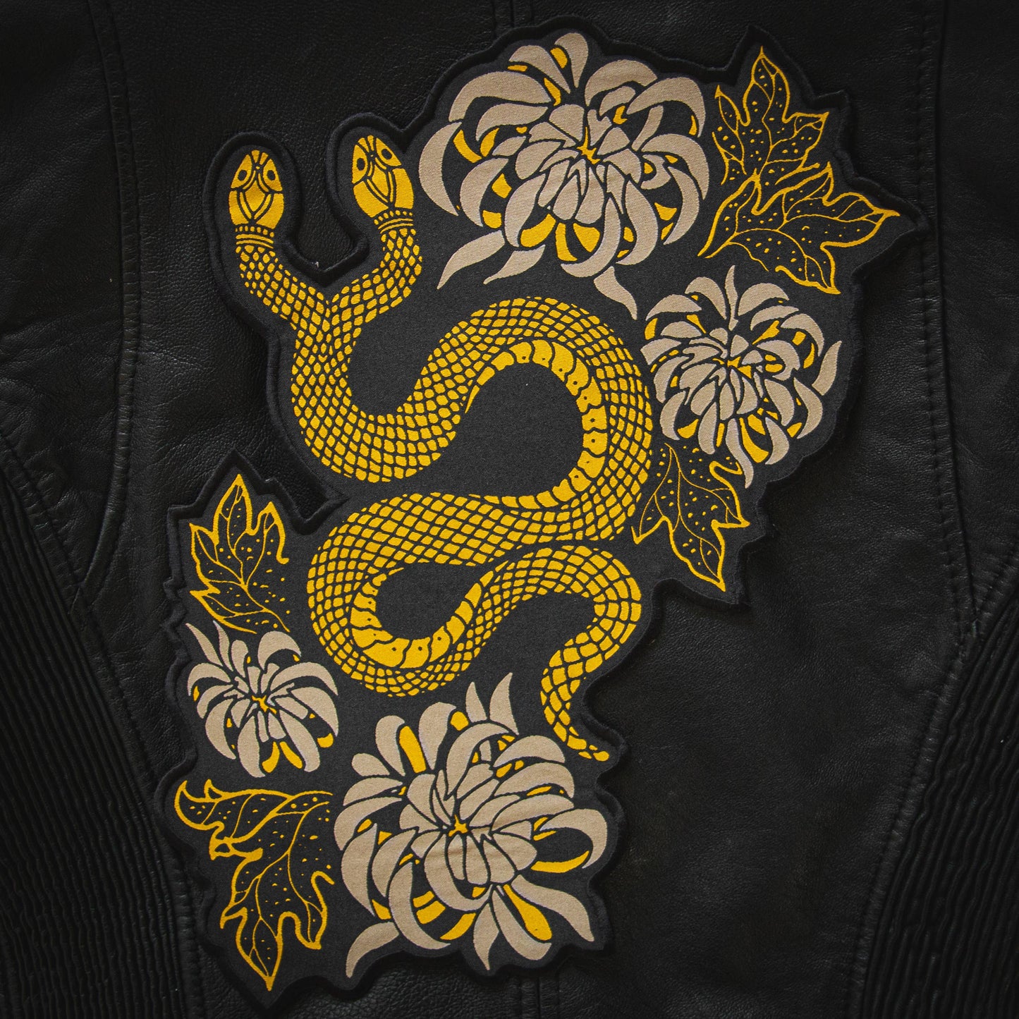 Snake & Chrysanthemum Iron On Back Patch