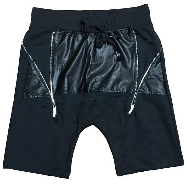 Faux Leather Front Moto Short Pants