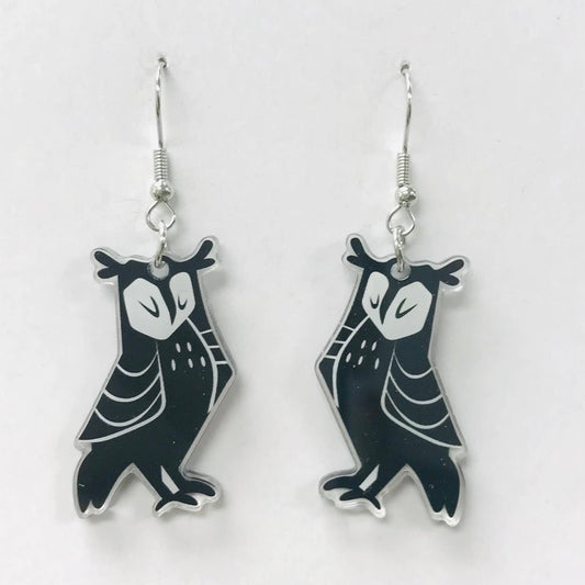 Acrylic Spooky black Owl Earrings Halloween