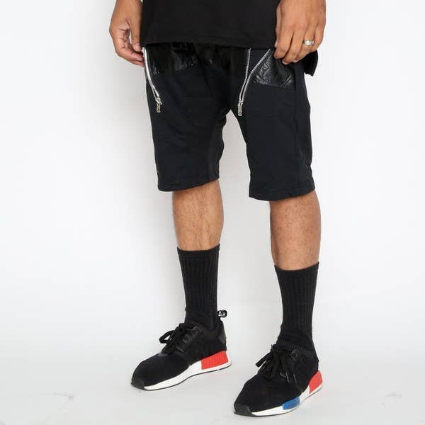 Faux Leather Front Moto Short Pants