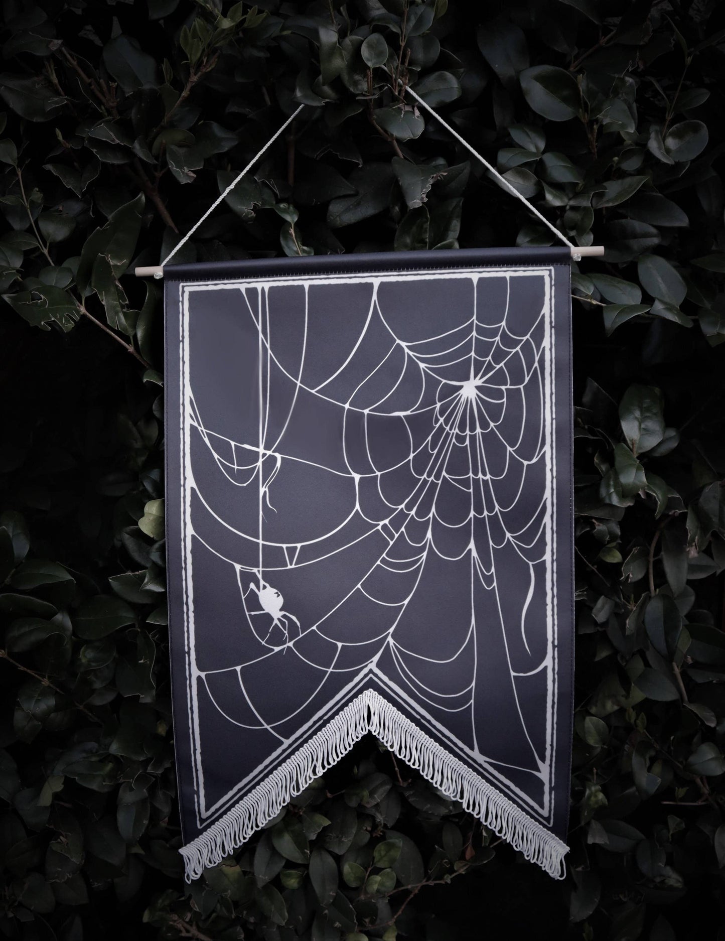 The spiders web- enamel pin display banner and wall hanging