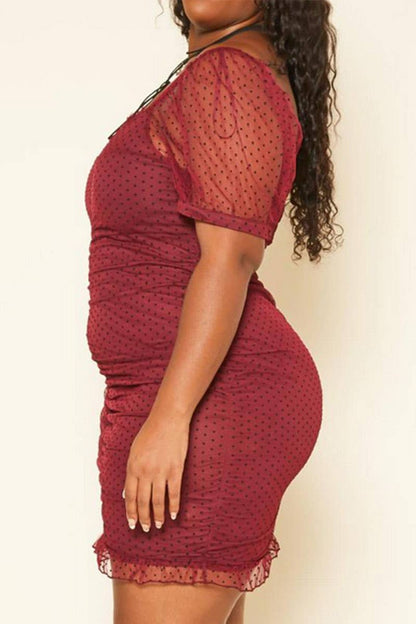 Plus Size Sweet Polka Dot Ruched Mini Dress