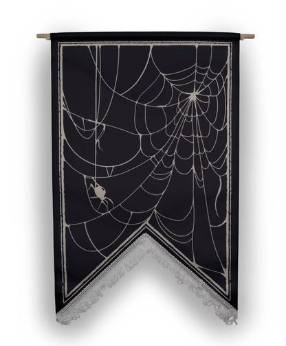 The spiders web- enamel pin display banner and wall hanging