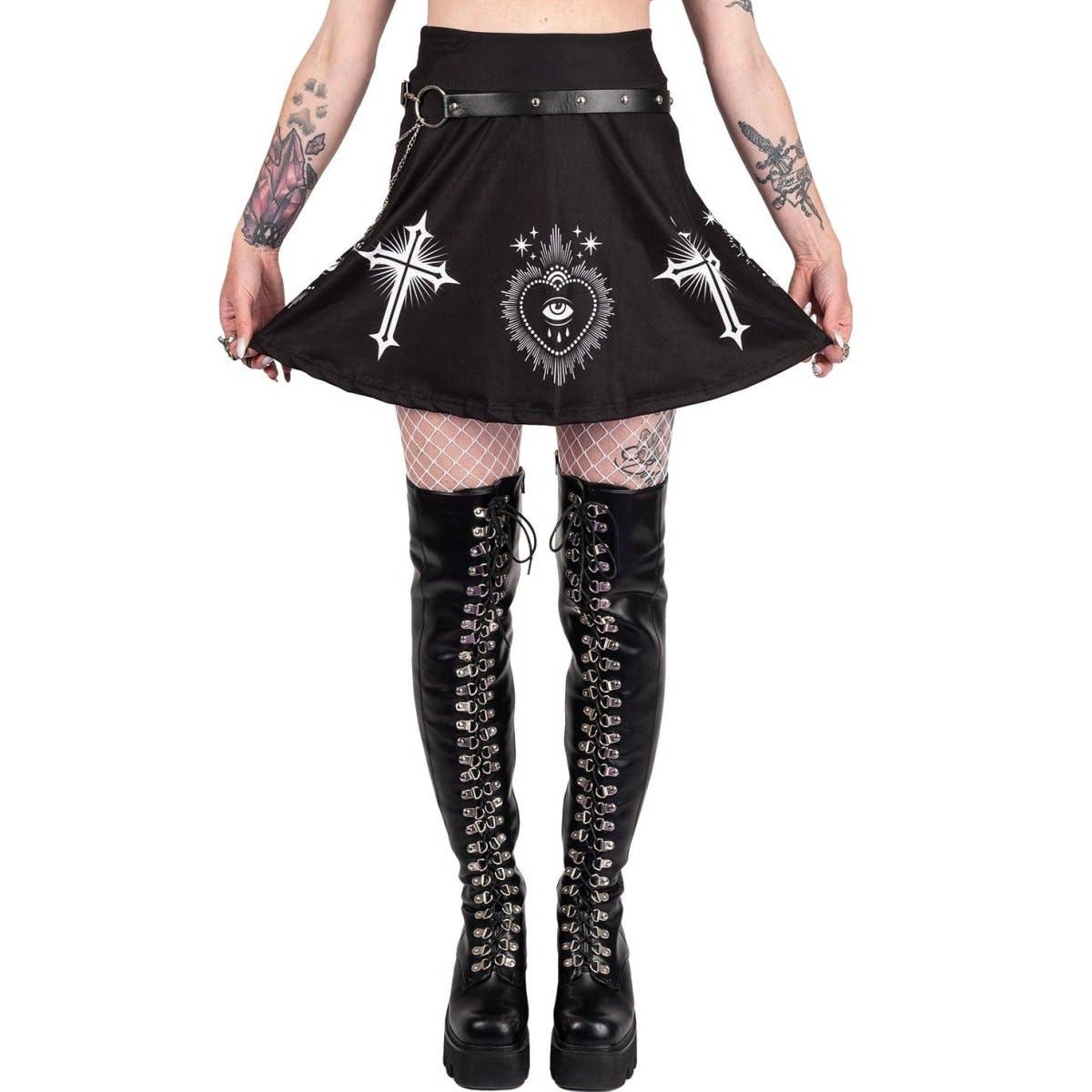 Sacred Heart Eye And Cross Skater Skirt