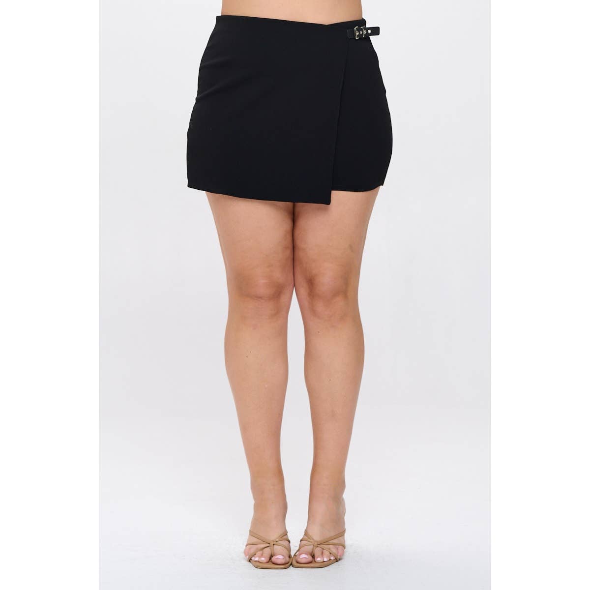 Plus Size Wrap Side Buckle Mini Skirt