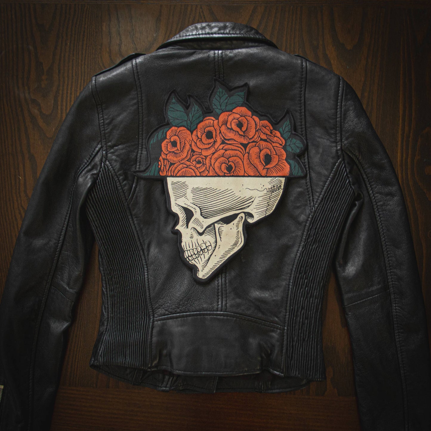 "Thinking of You" Skull and Roses Iron-On Back Patch