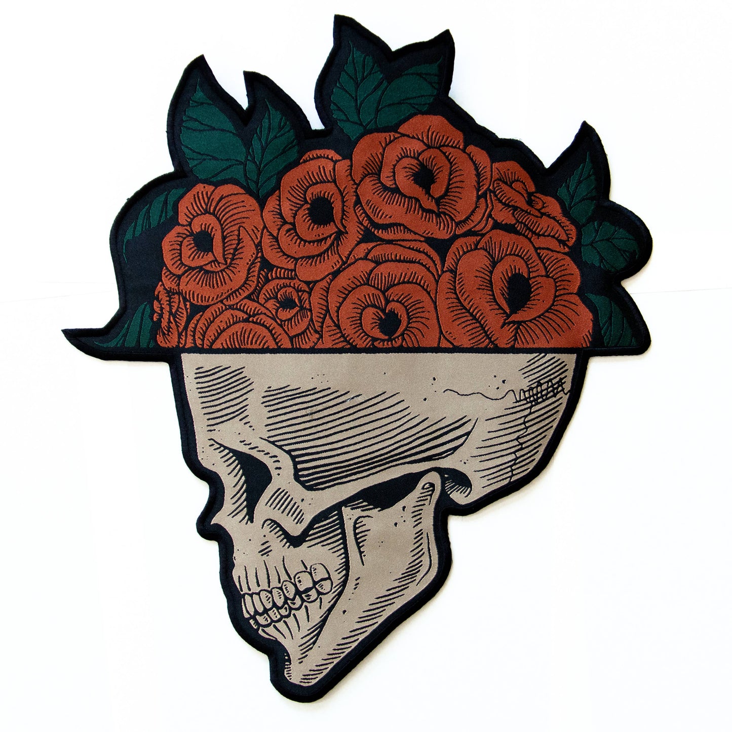 "Thinking of You" Skull and Roses Iron-On Back Patch